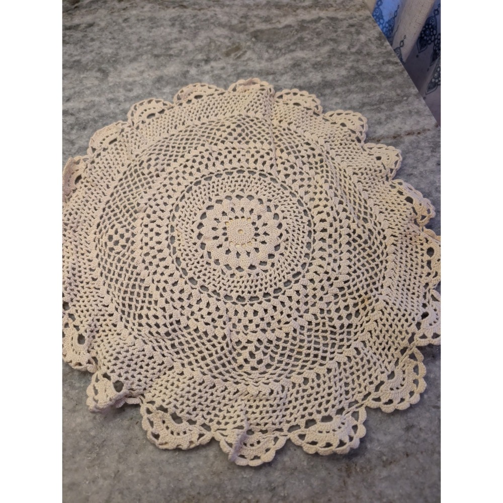 Vintage Ecru‎ Scalloped Doily 12" Handmade